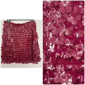 Farm Rio Mini Skirt w/ 3D Floral Appliques in Vibrant Pink